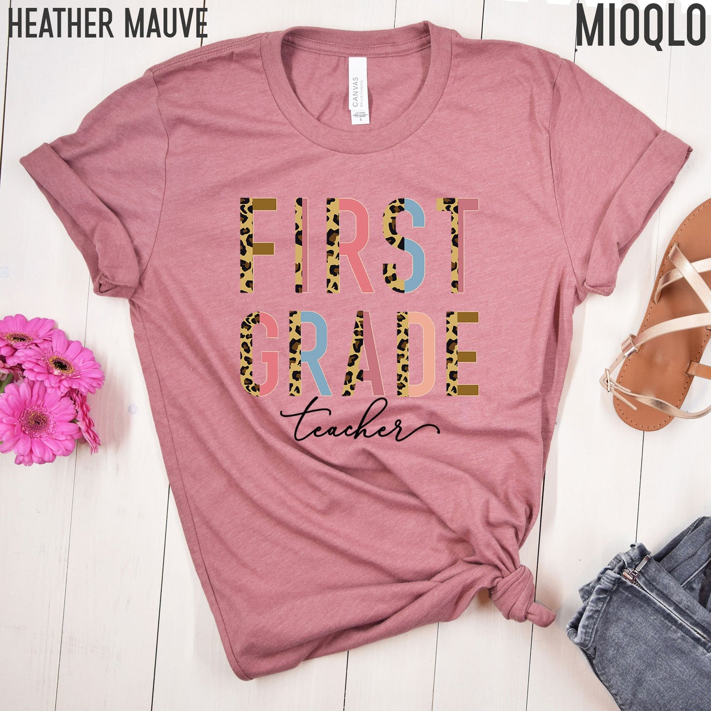 First Grade Teacher, 1st Grade Teacher Shirt, Grade Level Shirts, Half Leopard Teacher Tee, First Grade Squad Tribe Crew, Gift For Teacher