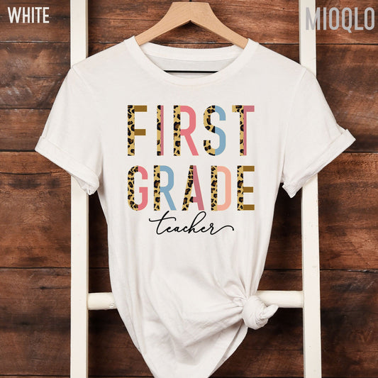 First Grade Teacher, 1st Grade Teacher Shirt, Grade Level Shirts, Half Leopard Teacher Tee, First Grade Squad Tribe Crew, Gift For Teacher