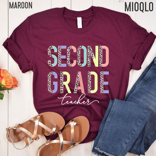 Second Grade Teacher, 2nd Grade Teacher Shirt, Grade Level Shirts, Half Pink Leopard Teacher Tee, Second Grade Squad Tribe Crew, Teacher Tee