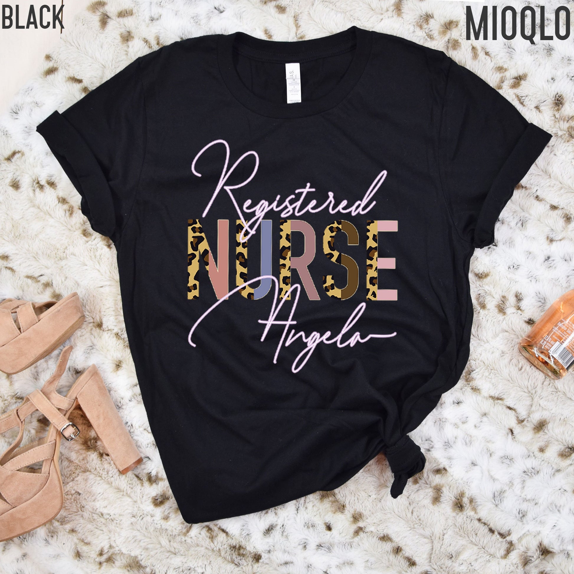 Registered Custom Name Nurse Shirts, Registered Personalized Nursing School, RN Custom Name Shirt, Registered Nurse Half Leopard Shirt, Gift