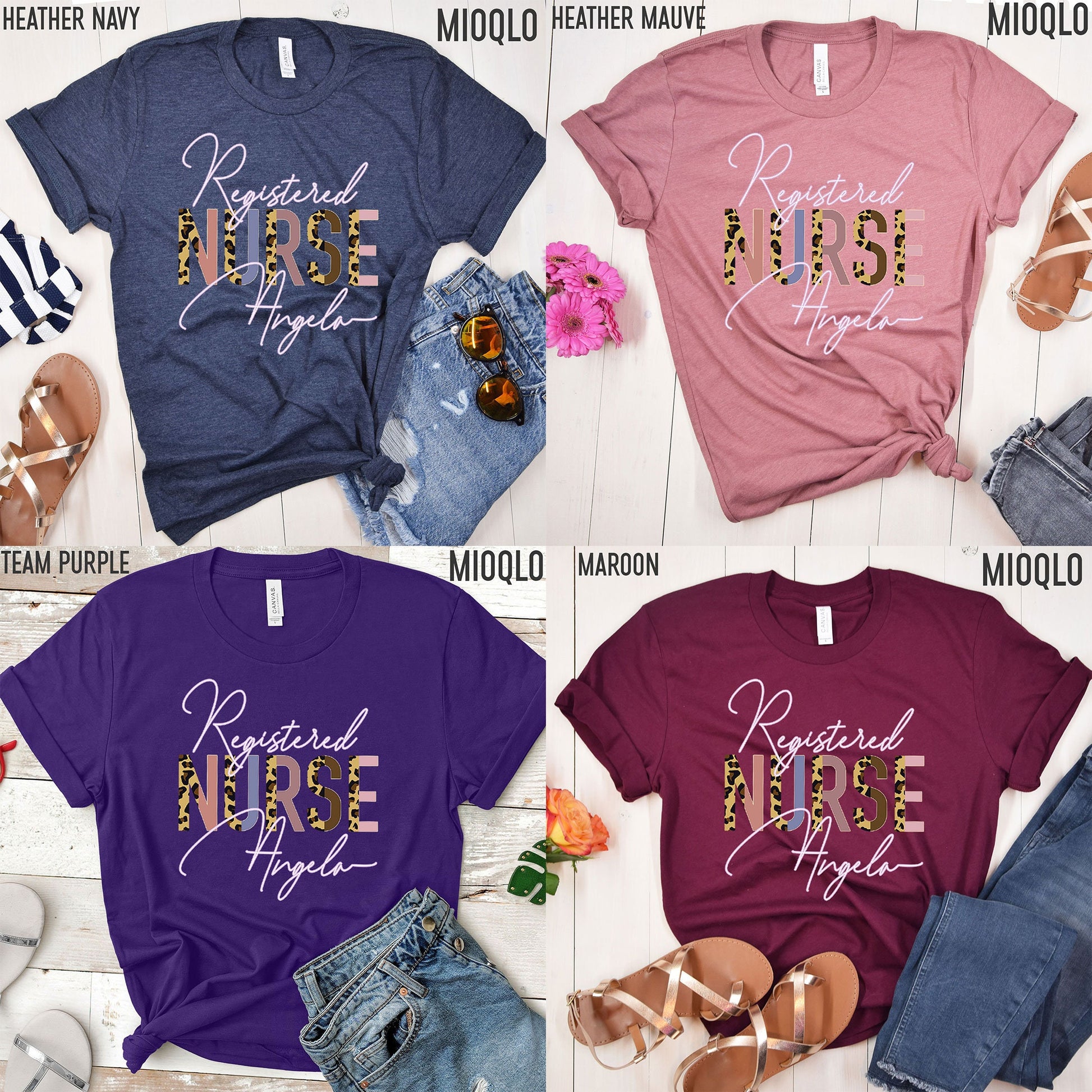 Registered Custom Name Nurse Shirts, Registered Personalized Nursing School, RN Custom Name Shirt, Registered Nurse Half Leopard Shirt, Gift