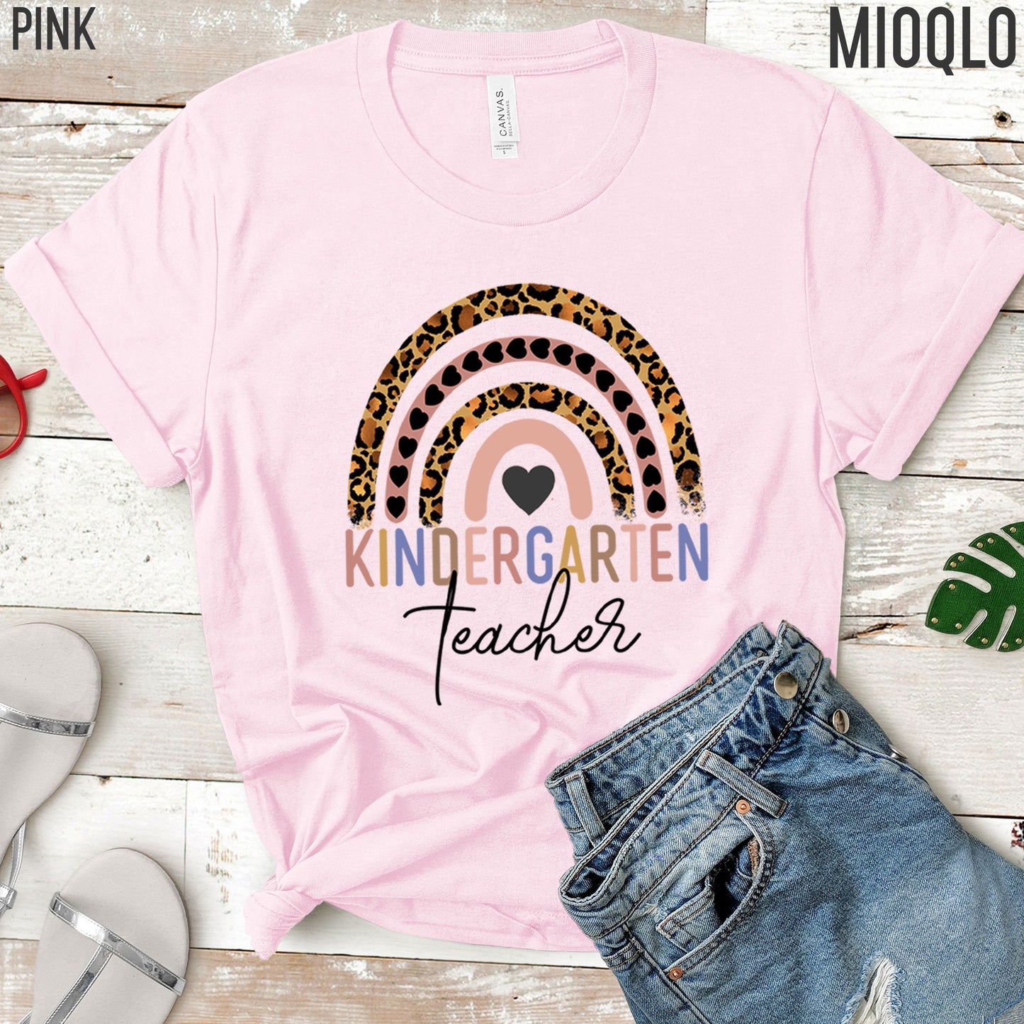 Kindergarten Teacher Shirt, Boho Rainbow Leopard Kindergarten Teacher Tee, Gift For Kindergarten Teacher, Hello Kindergarten, Back School
