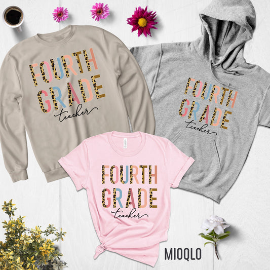 Fourth Grade Teacher Sweatshirt, 4th Grade Teacher Sweatshirt, Grade Level Shirts, Half Leopard Teacher Sweatshirt, Fourth Grade Sweatshirt
