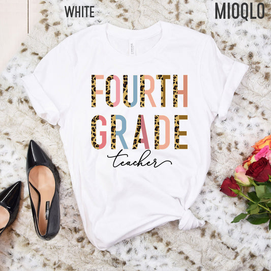 Fourth Grade Teacher, 4th Grade Teacher Shirt, Grade Level Shirts, Half Leopard Teacher Tee, Fourth Grade Squad Tribe Crew, Gift For Teacher