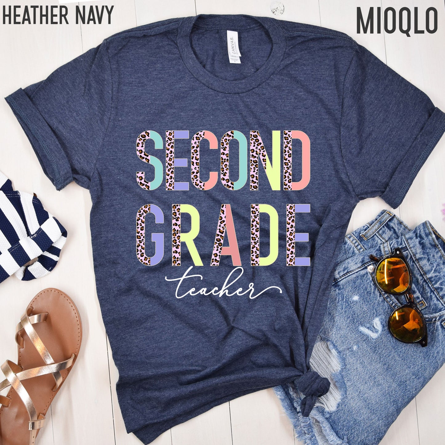 Second Grade Teacher, 2nd Grade Teacher Shirt, Grade Level Shirts, Half Pink Leopard Teacher Tee, Second Grade Squad Tribe Crew, Teacher Tee