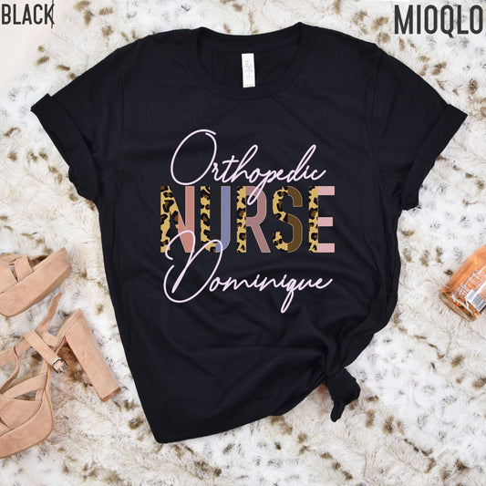 Orthopedic Custom Name Nurse Shirts, Orthopedic Personalized Nursing School, Ortho Custom Name Shirt, Orthopedic Nurse Half Leopard Shirt