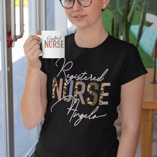 Registered Custom Name Nurse Shirts, Registered Personalized Nursing School, RN Custom Name Shirt, Registered Nurse Half Leopard Shirt, Gift