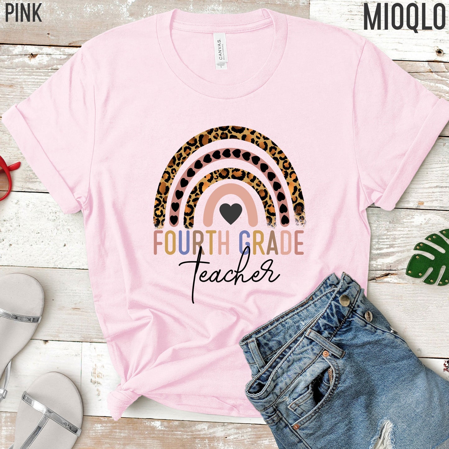 Fourth Grade Teacher, 4th Grade Teacher Shirt, Boho Rainbow Leopard Teacher Tee, Gift For Teacher, Elementary Teacher, Hello Fourth Grade