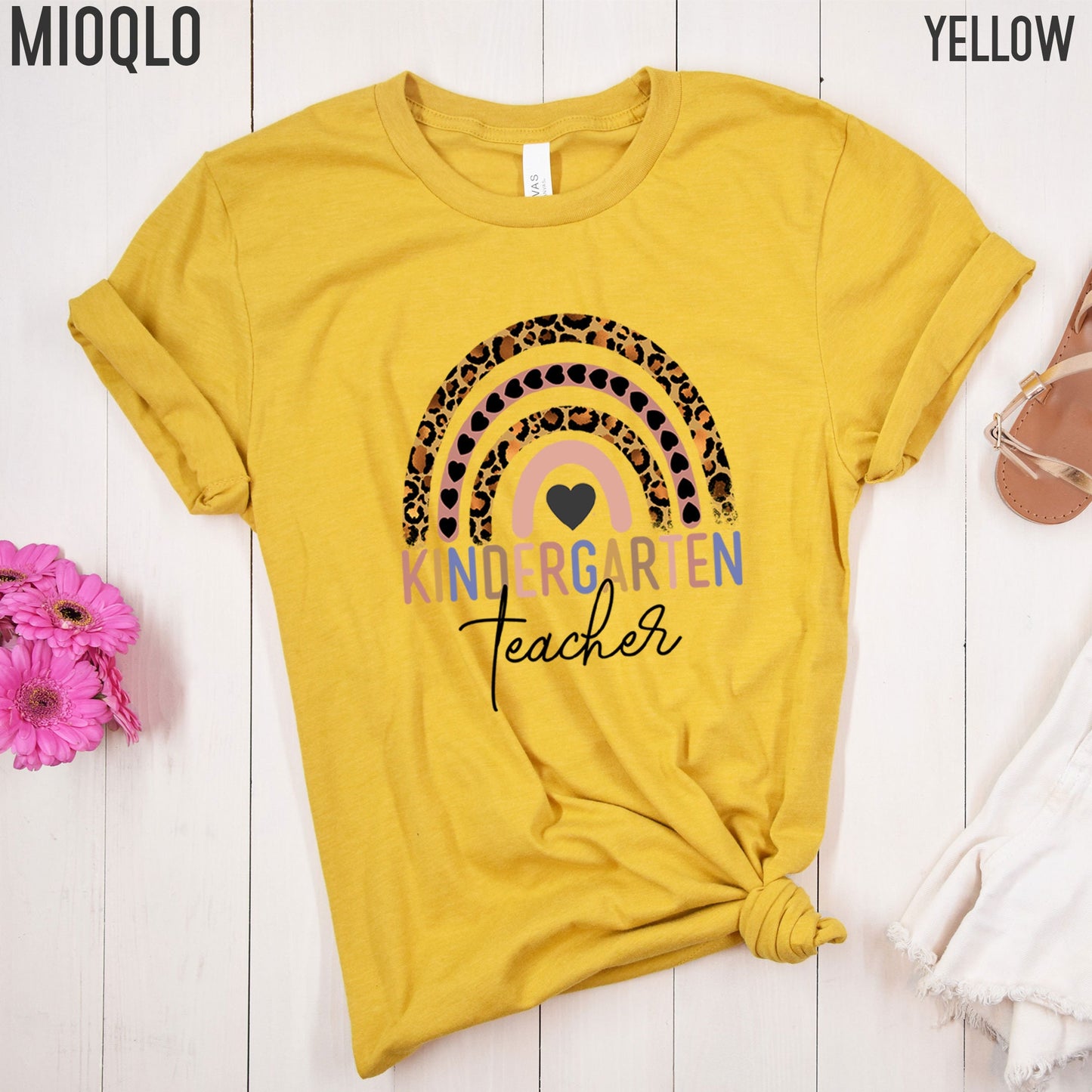 Kindergarten Teacher Shirt, Boho Rainbow Leopard Kindergarten Teacher Tee, Gift For Kindergarten Teacher, Hello Kindergarten, Back School