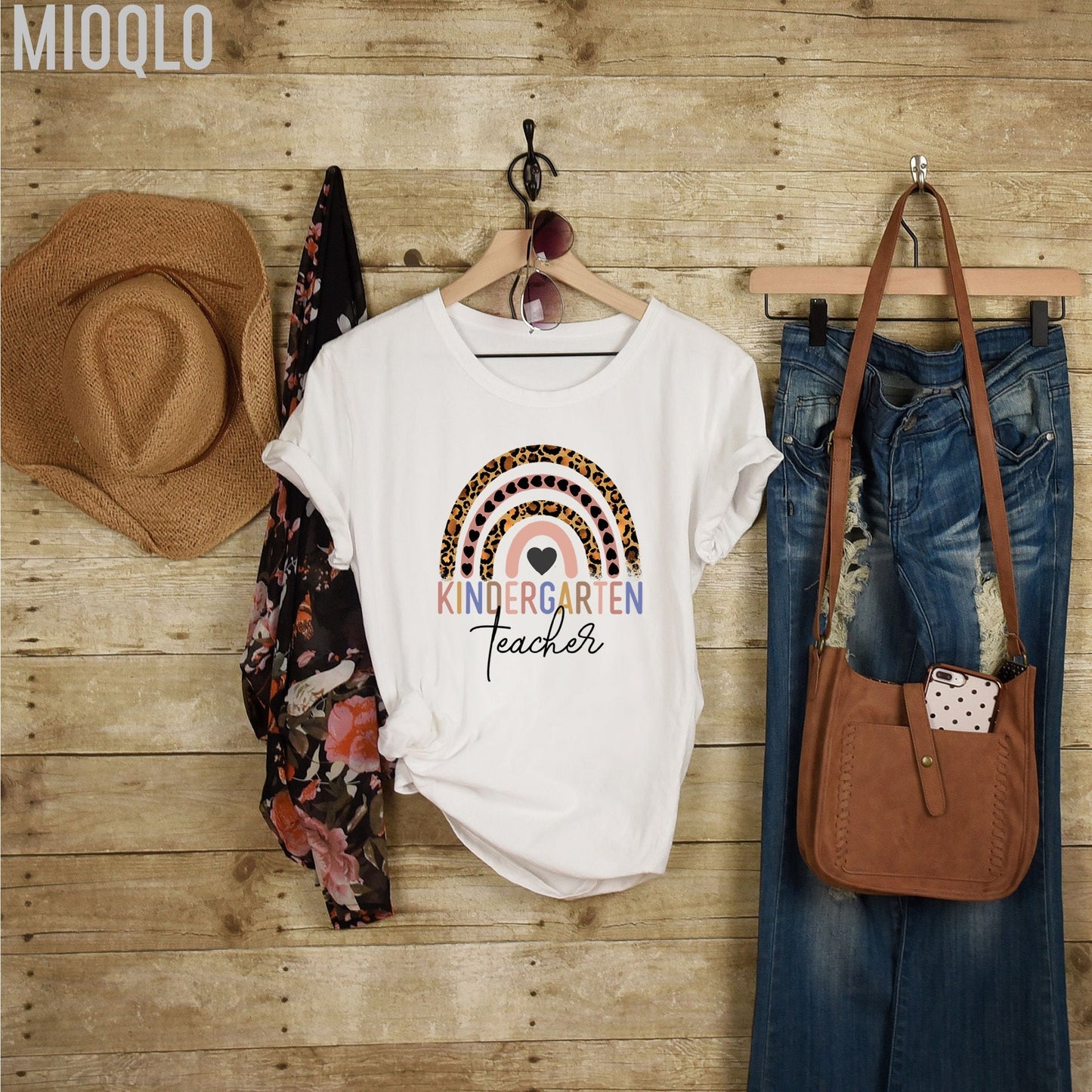 Kindergarten Teacher Shirt, Boho Rainbow Leopard Kindergarten Teacher Tee, Gift For Kindergarten Teacher, Hello Kindergarten, Back School