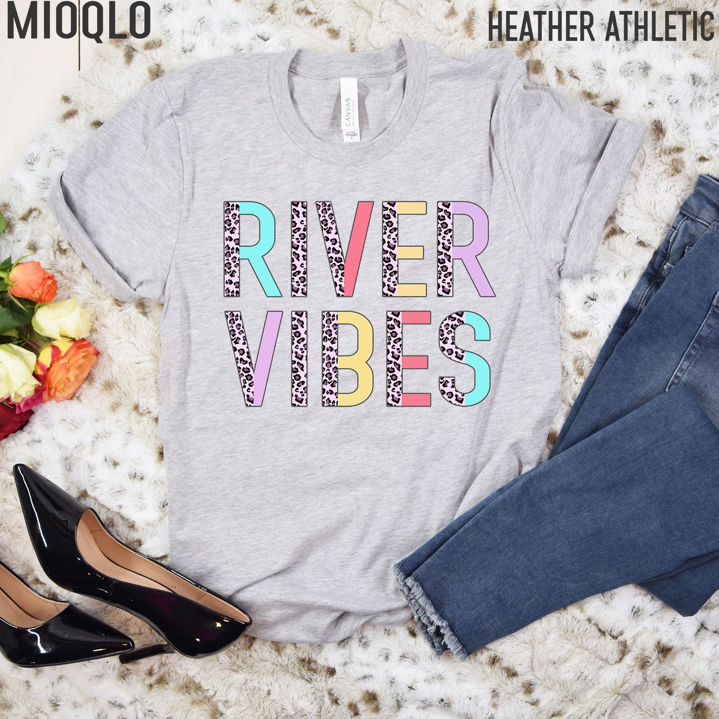 River Vibes Tee, Half Leopard River Vibes Shirt, River Shirts, Summer Vibes, Leopard Summer Tanks, Ladies Tank Tops, River Life Vacation Top