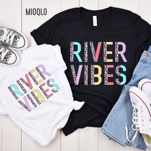 River Vibes Tee, Half Leopard River Vibes Shirt, River Shirts, Summer Vibes, Leopard Summer Tanks, Ladies Tank Tops, River Life Vacation Top