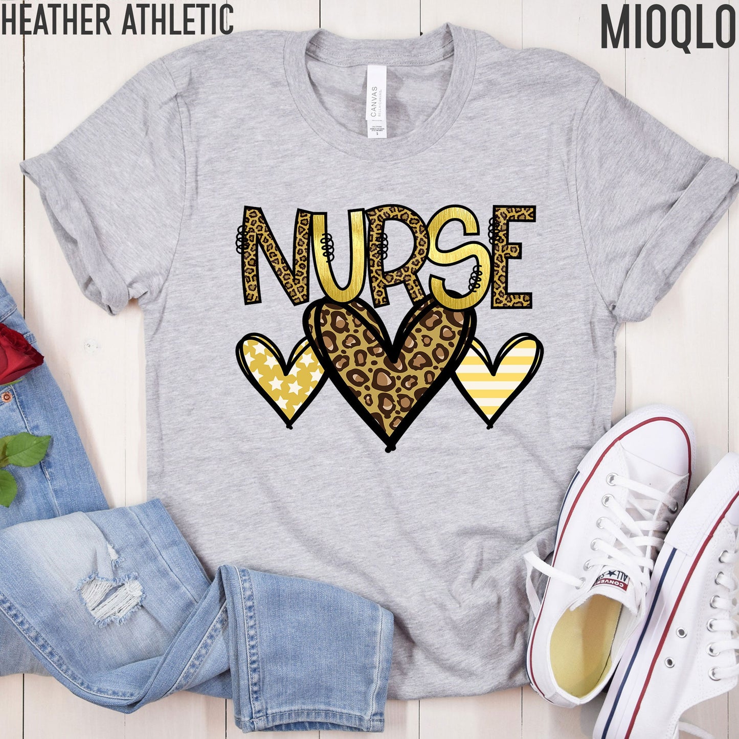 Nurse Life Shirt, Cute Nurse With Leopard Heart Yellow Shirt, Nurse Love Appreciation Gift, Future Nurse Leopard Shirt, Nurse With Heart Tee