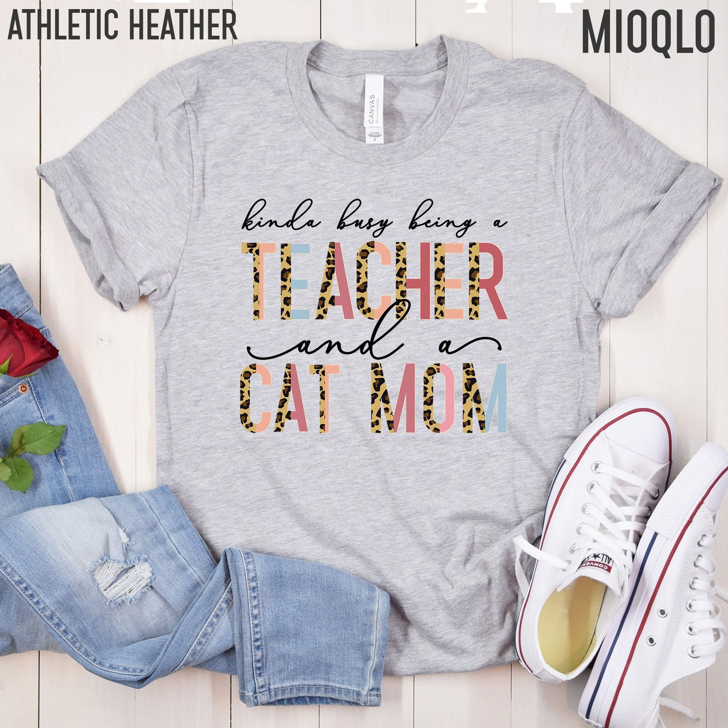 Kinda Busy With Being A Teacher And A Cat Mom Shirt, Teacher Tee, Cat Lover Tee, Animal Lover, Kind of, Half Leopard Teacher Appreciation