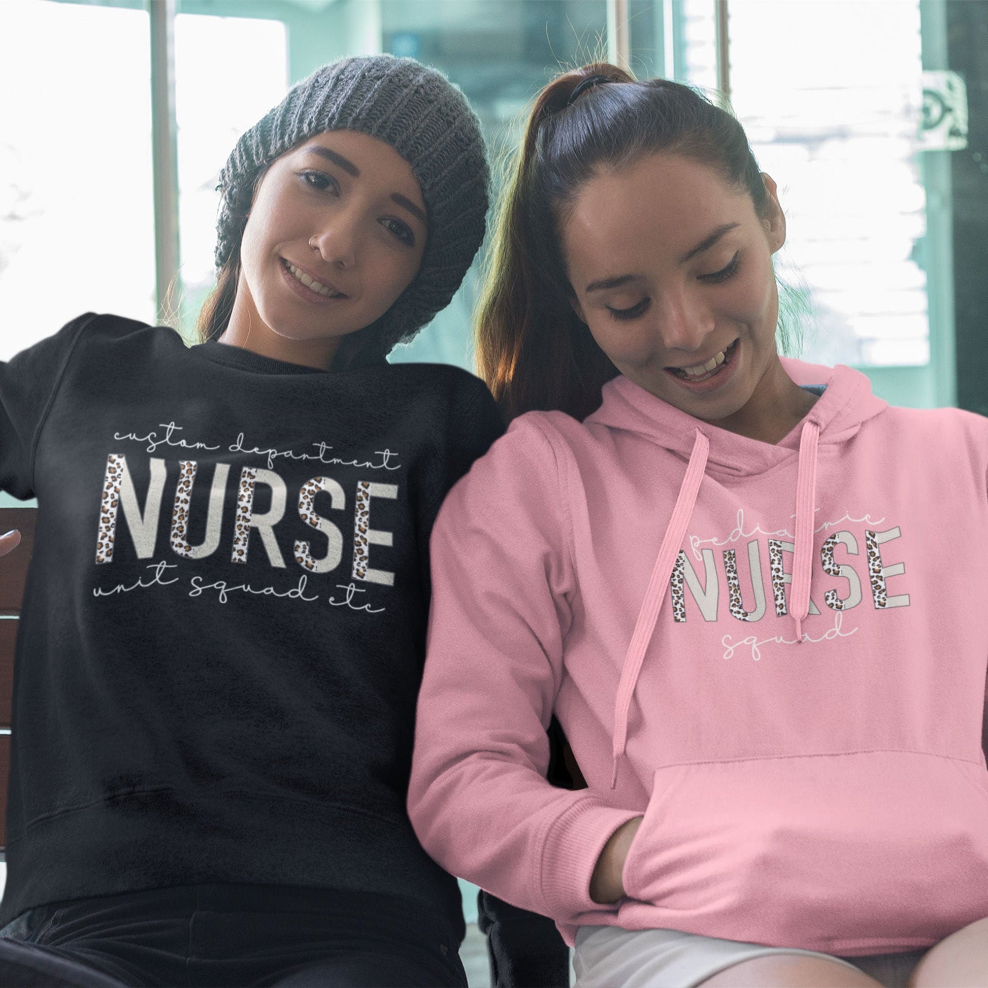 Custom Nurse Department Sweatshirt, Personalized Nursing School Hoodies, Nurse Life, OR, ER Nurse Half Leopard Gift, Unit, Squad, Team, Crew