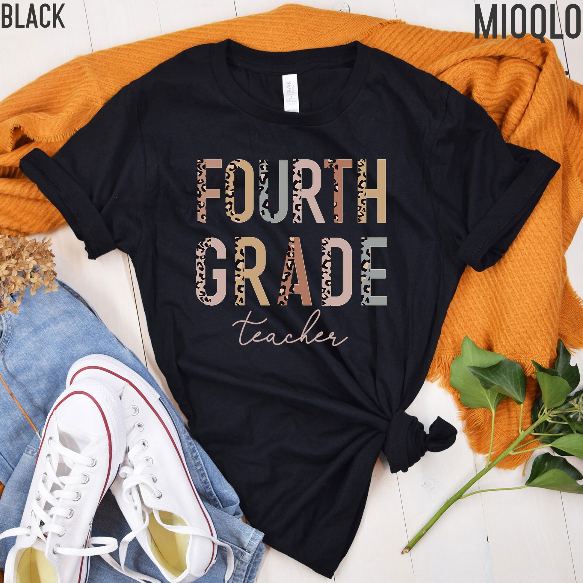 4th Grade Level Teacher Shirt, Hello Fourth Grade, Half Leopard, First Day of School Tee, Squad Tribe Crew, Gift For Teacher, Back to School