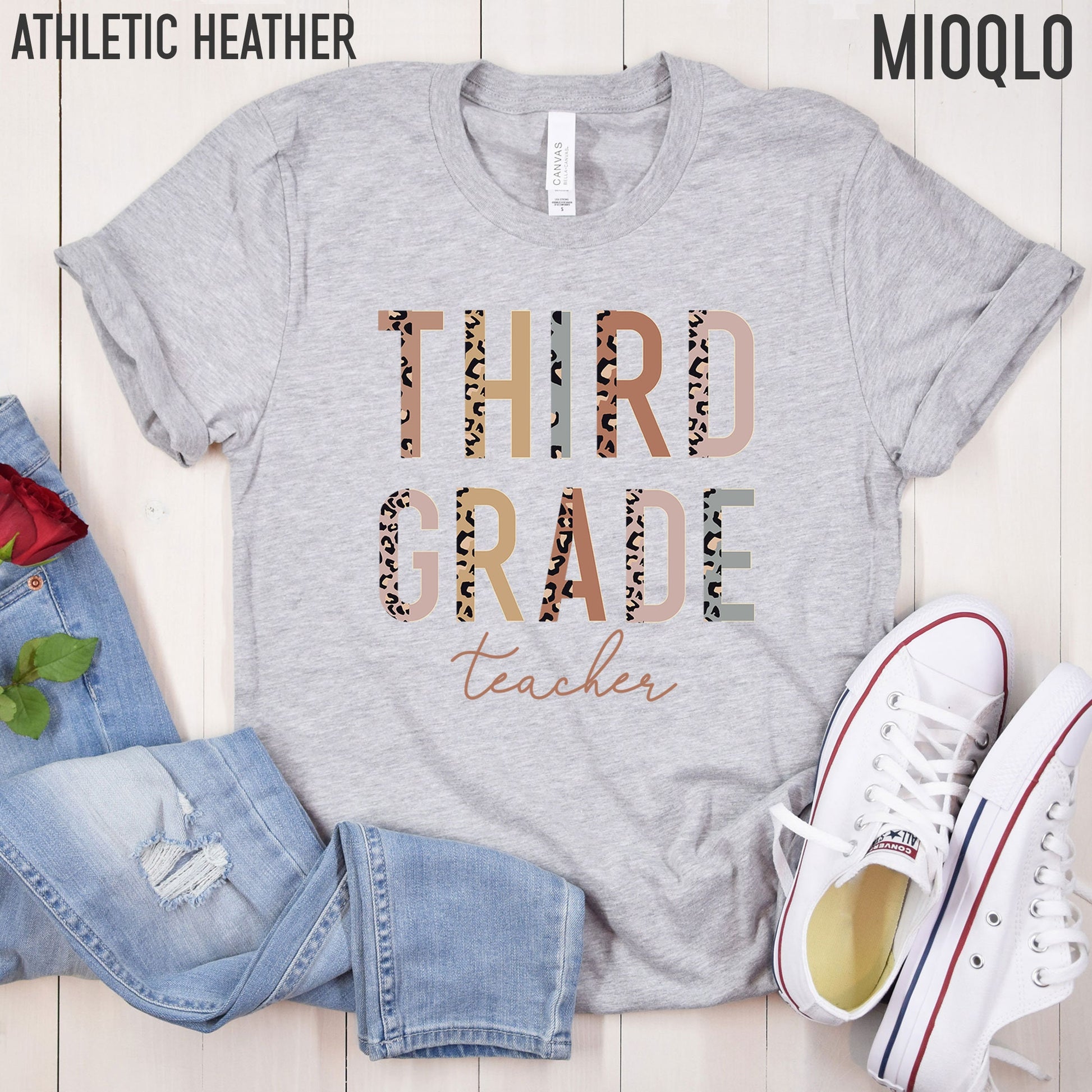 3rd Grade Level Teacher Shirt, Hello Third Grade, Half Leopard, First Day of School Tee, Squad Tribe Crew, Gift For Teacher, Back to School