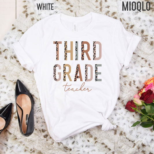 3rd Grade Level Teacher Shirt, Hello Third Grade, Half Leopard, First Day of School Tee, Squad Tribe Crew, Gift For Teacher, Back to School