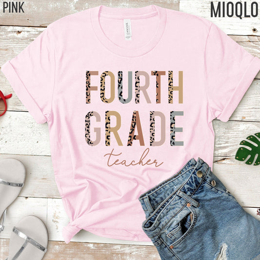4th Grade Level Teacher Shirt, Hello Fourth Grade, Half Leopard, First Day of School Tee, Squad Tribe Crew, Gift For Teacher, Back to School