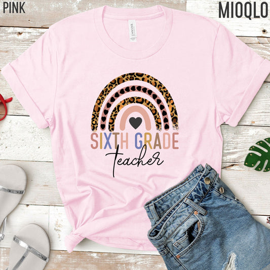 Sixth Grade Teacher, 6th Grade Teacher Shirt, Boho Rainbow Leopard Teacher Tee, Gift For Teacher, Elementary Teacher, Hello Sixth Grade Tee