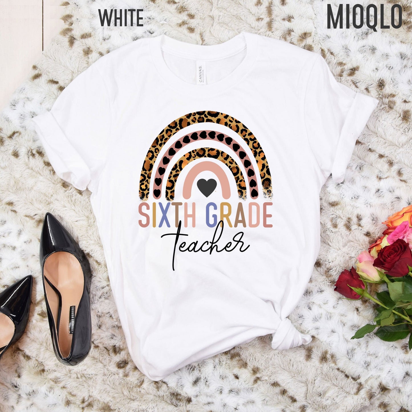 Sixth Grade Teacher, 6th Grade Teacher Shirt, Boho Rainbow Leopard Teacher Tee, Gift For Teacher, Elementary Teacher, Hello Sixth Grade Tee