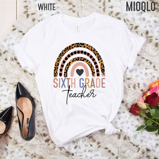 Sixth Grade Teacher, 6th Grade Teacher Shirt, Boho Rainbow Leopard Teacher Tee, Gift For Teacher, Elementary Teacher, Hello Sixth Grade Tee