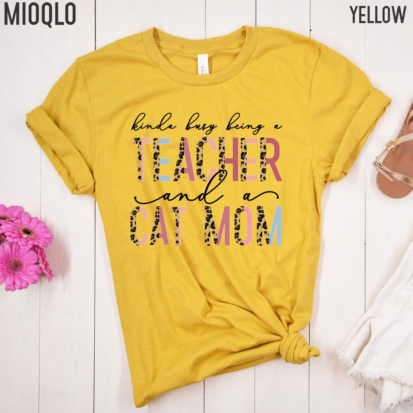 Kinda Busy With Being A Teacher And A Cat Mom Shirt, Teacher Tee, Cat Lover Tee, Animal Lover, Kind of, Half Leopard Teacher Appreciation