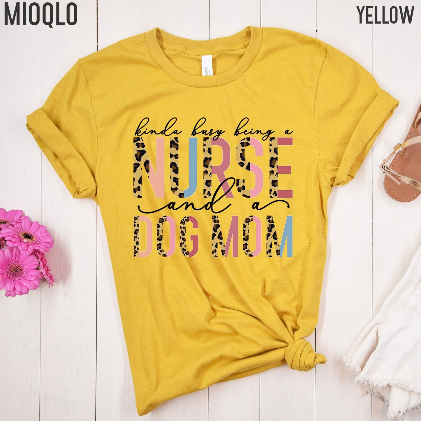 Kinda Busy With Being A Nurse And A Dog Mom Shirt, Teacher Tee, Dog Lover Tee, Animal Lover, Kind of, Half Leopard Nurse Appreciation Tee