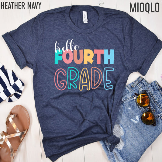 Hello Fourth Grade, 4th Grade Level Teacher Shirt, Elementary First Day of School Tee, Squad Tribe Crew, Teacher Team Spirit, Back to School