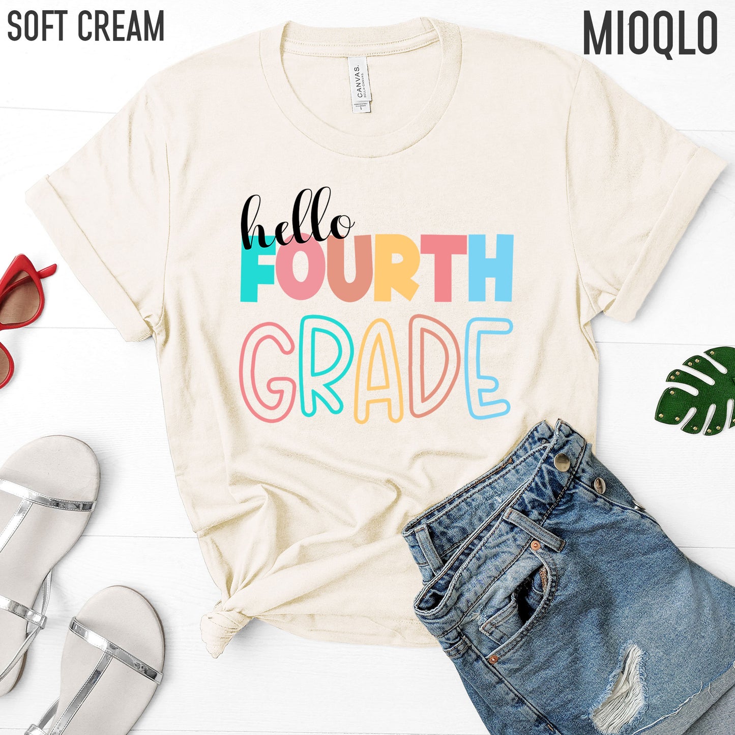Hello Fourth Grade, 4th Grade Level Teacher Shirt, Elementary First Day of School Tee, Squad Tribe Crew, Teacher Team Spirit, Back to School