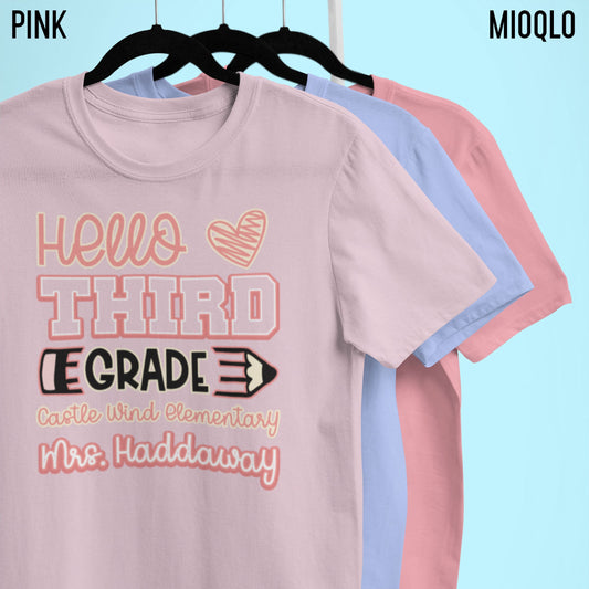 Custom 4th Grade Level Teachers Name Shirt, Custom Fourth Grade School Name Tee, Teacher Gift, Personalized Hello Fourth Grade Announcement