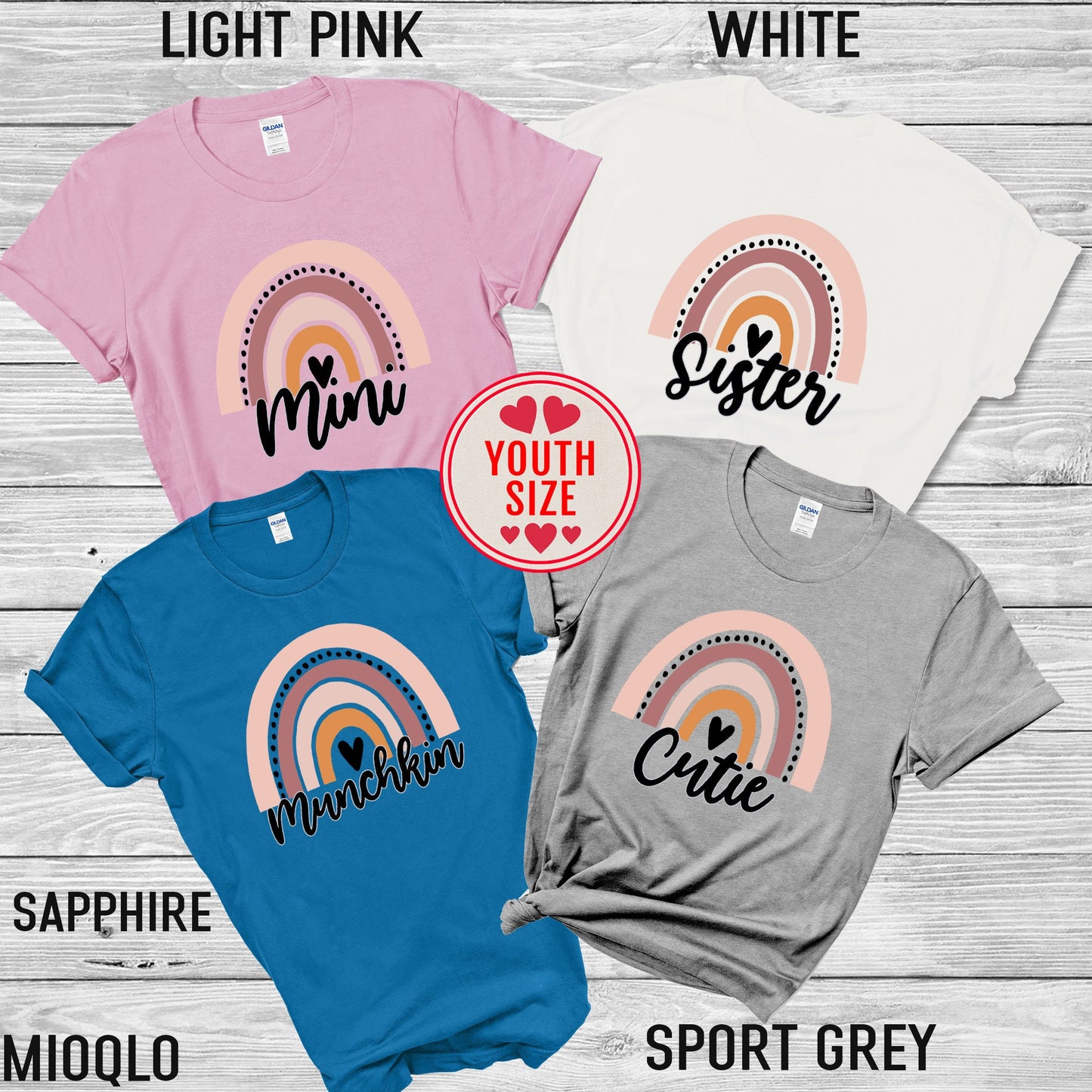 Custom Boho Rainbow Shirt, Personalized Name Rainbow Matching, Sister and Me, Cutie, Munchkin, Mini Shirt, Matching Rainbow Family Shirt