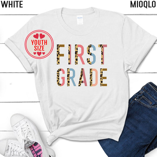 First Grade Outfit, Half Leopard Cute, Hello 1st Grade shirt, First Day Of School Shirt, Back To School Tee, 3rd, 4th, 2nd Grade School Tee