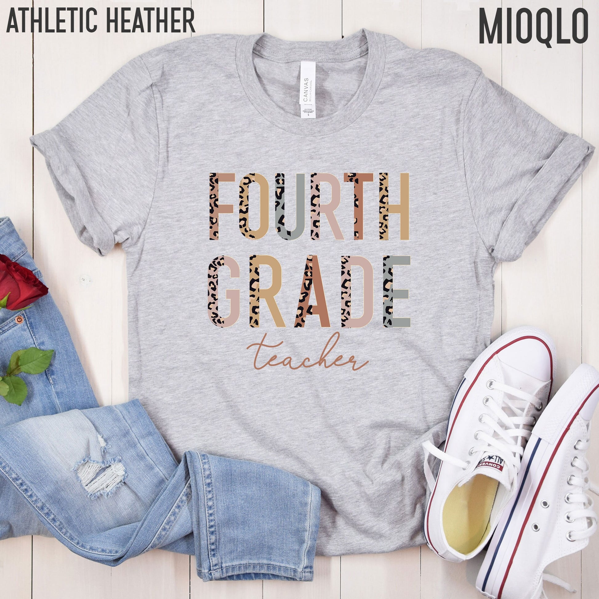 4th Grade Level Teacher Shirt, Hello Fourth Grade, Half Leopard, First Day of School Tee, Squad Tribe Crew, Gift For Teacher, Back to School