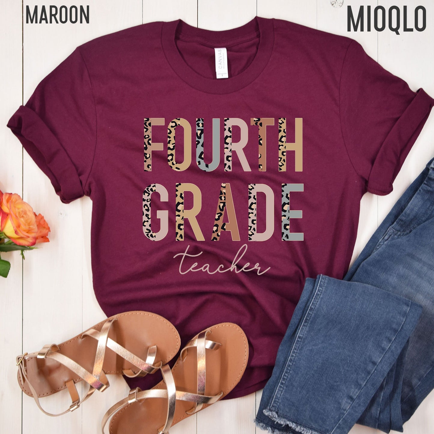 4th Grade Level Teacher Shirt, Hello Fourth Grade, Half Leopard, First Day of School Tee, Squad Tribe Crew, Gift For Teacher, Back to School