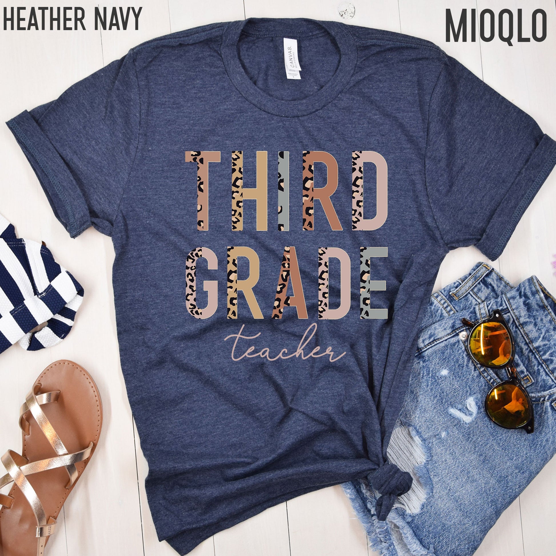 3rd Grade Level Teacher Shirt, Hello Third Grade, Half Leopard, First Day of School Tee, Squad Tribe Crew, Gift For Teacher, Back to School
