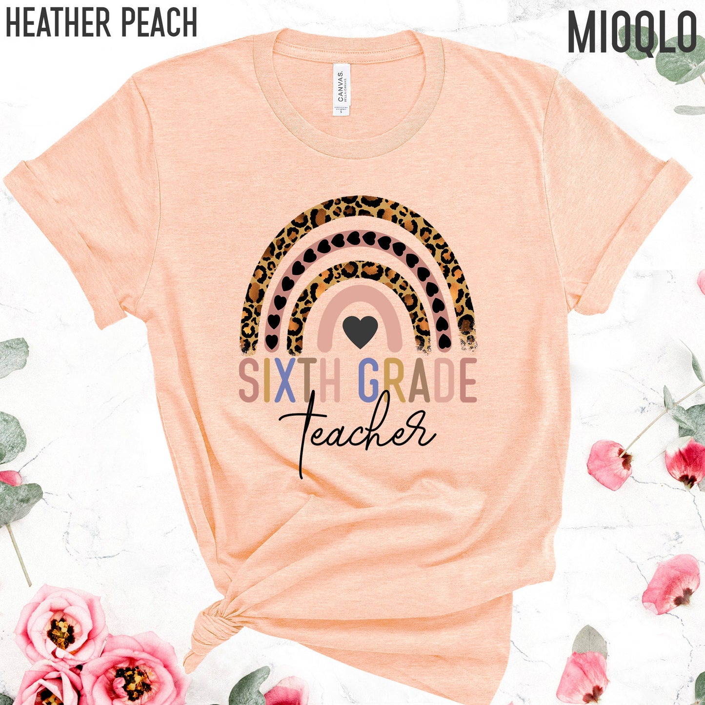 Sixth Grade Teacher, 6th Grade Teacher Shirt, Boho Rainbow Leopard Teacher Tee, Gift For Teacher, Elementary Teacher, Hello Sixth Grade Tee