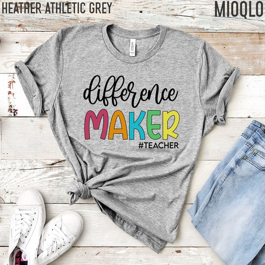 Difference Maker Shirt, Women's Comfy Rainbow Tee, Teacher Shirt, Teacher Life Gift Tshirt, Teacher Appreciation Tee, Cute Teacher Tank Top