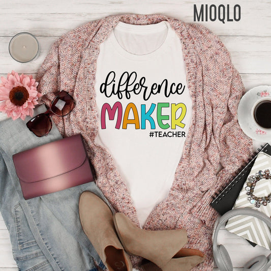 Difference Maker Shirt, Women's Comfy Rainbow Tee, Teacher Shirt, Teacher Life Gift Tshirt, Teacher Appreciation Tee, Cute Teacher Tank Top