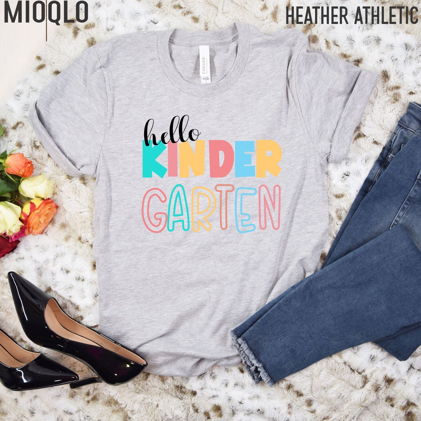 Hello Kindergarten, Kinder Grade Level Teacher Shirt, Elementary First Day of School Tee, Squad Crew, Teacher Team Spirit, Back to School