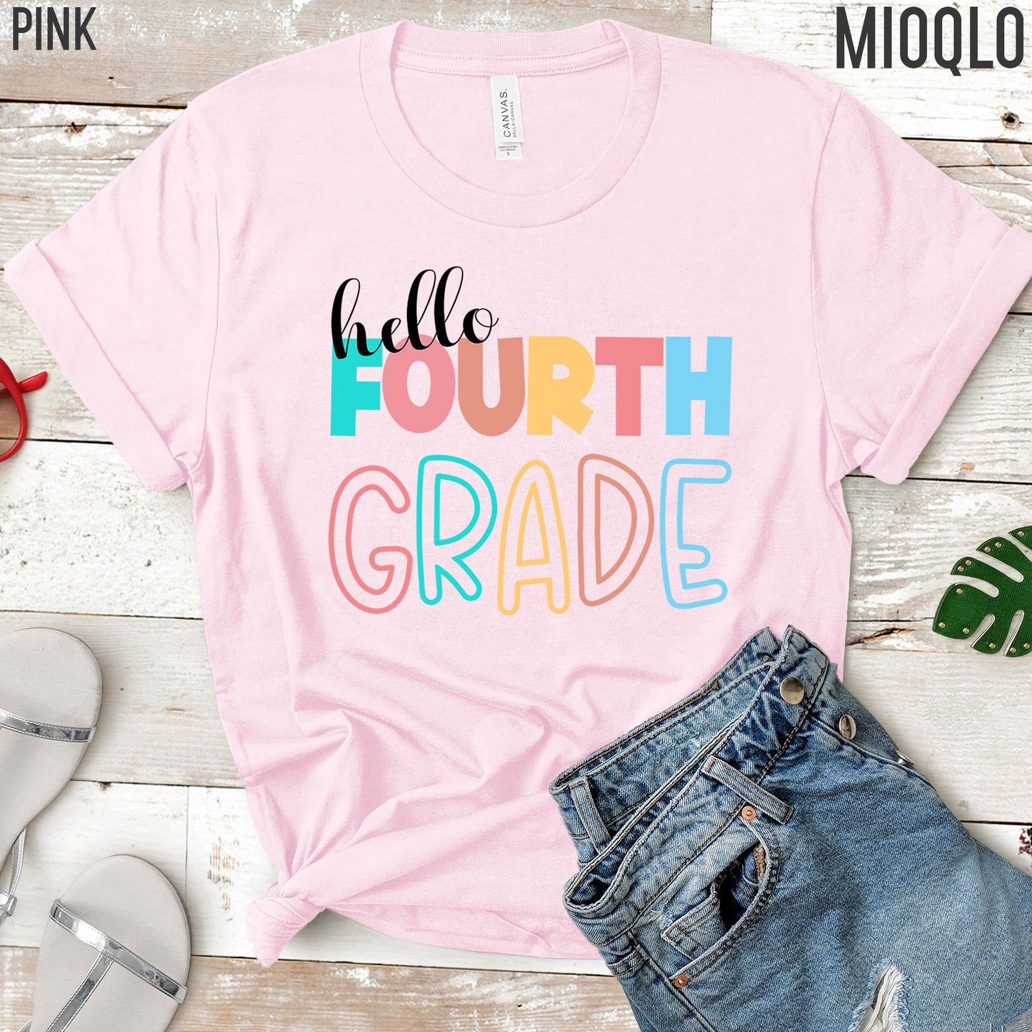 Hello Fourth Grade, 4th Grade Level Teacher Shirt, Elementary First Day of School Tee, Squad Tribe Crew, Teacher Team Spirit, Back to School