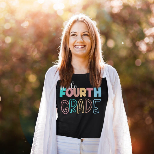Hello Fourth Grade, 4th Grade Level Teacher Shirt, Elementary First Day of School Tee, Squad Tribe Crew, Teacher Team Spirit, Back to School