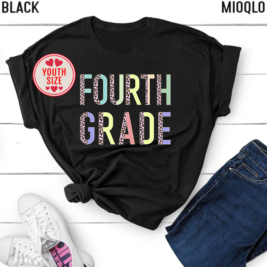 Fourth Grade Outfit, Half Leopard Cute, Hello 4th Grade shirt, First Day Of School Shirt, Back To School Tee, 3rd, 2nd, 1st Grade School Tee