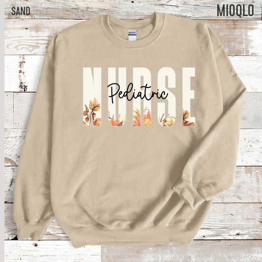 Pediatric Nurse Fall Sweatshirt, Nurse Autumn Leaves Comfy Sweater, Personalize Nurse Team Fall Bestie Birthday Children Hospital Girlfriend