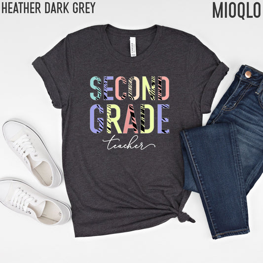 SECOND Grade Neon Tiger Teacher Shirt, 2nd Grade Leopard Teacher Tee, Second Grade Level Teacher Gift, 2nd Grade School Team Tribe Crew Tee