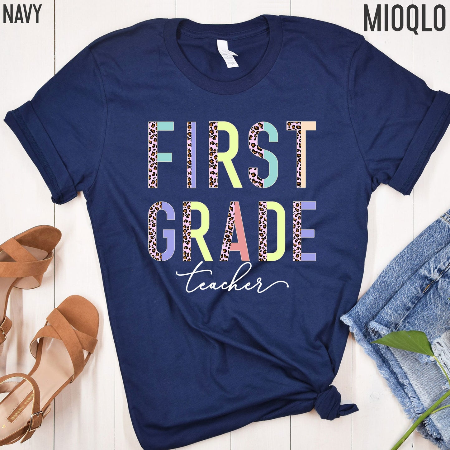 First Grade Teacher, 1st Grade Teacher Shirt, Grade Level Shirts, Half Pink Leopard Teacher Tee, First Grade Squad Tribe Crew, Teacher Tee