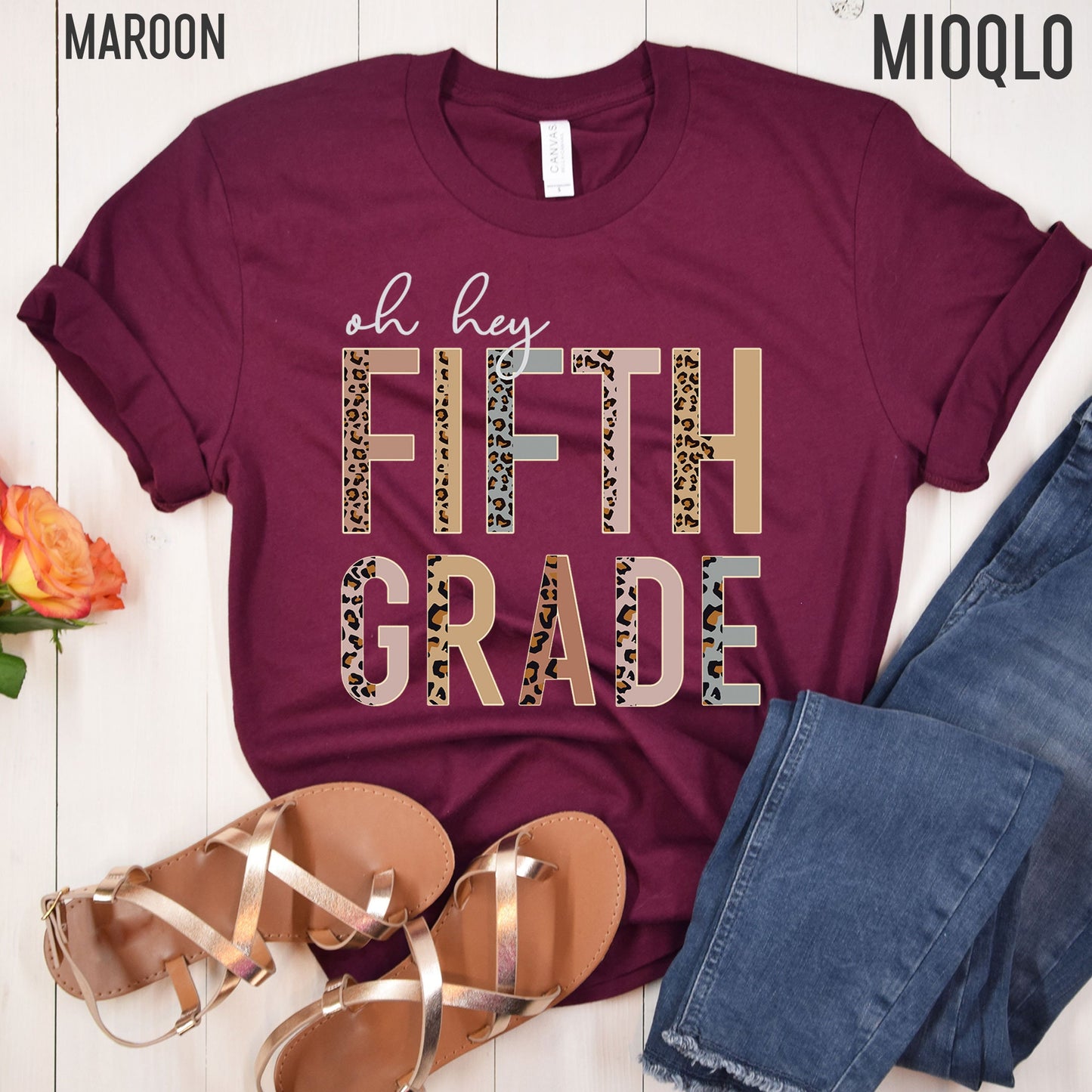 Oh Hey 5th Grade Teacher Shirt, 5th Grade Teacher Gifts, 5th Grader Squad, New Teacher Appreciation Gift, Leopard Boho Fifth Grade Comfy Tee
