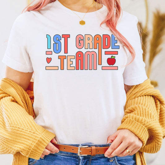 First Grade Teacher Shirt, 1st Grade Teacher TShirt, 1st Grade Level Team Gift Rainbow Color Tee, Elementary Teach School Team Crew Squad