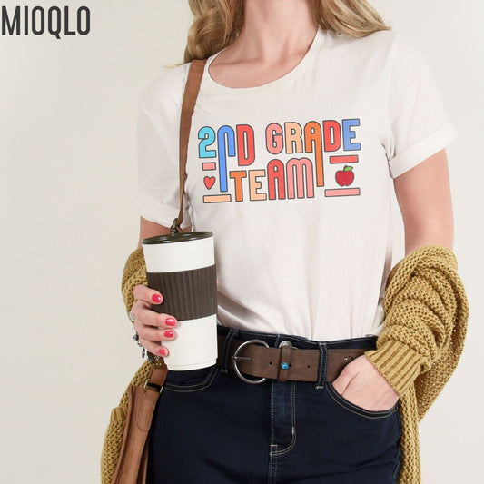 Second Grade Teacher Shirt, 2nd Grade Teacher TShirt, 2nd Grade Level Team Gift Rainbow Color Tee, Elementary Teach School Team Crew Squad