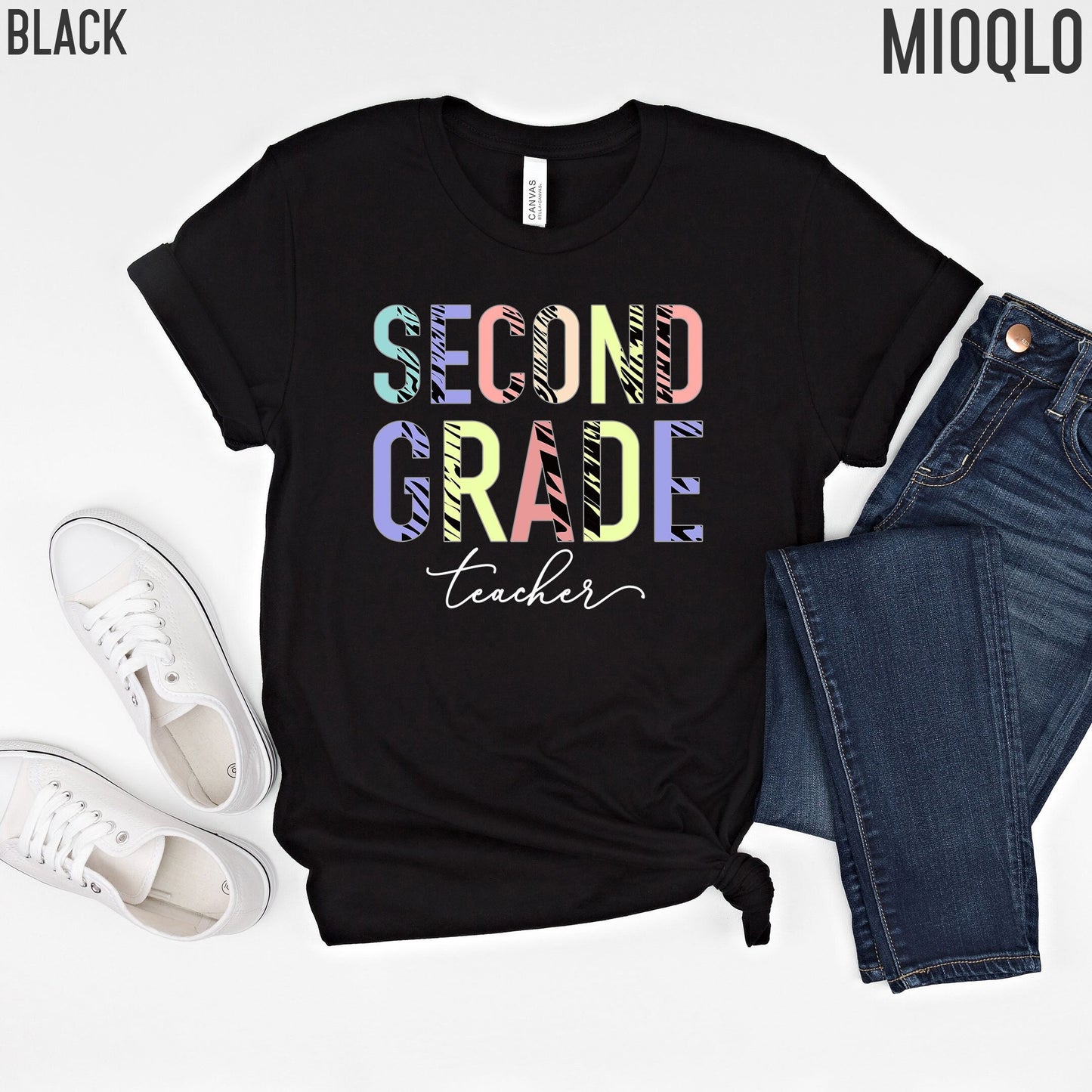 SECOND Grade Neon Tiger Teacher Shirt, 2nd Grade Leopard Teacher Tee, Second Grade Level Teacher Gift, 2nd Grade School Team Tribe Crew Tee